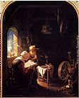The Departure of Tobias Paintings - The Bible Lesson, Or Anne And Tobias by Gerrit Dou